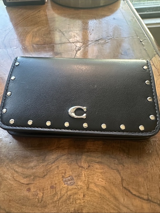 Coach Handbags - Coach Black Leather Studded Compact Wallet with Silver Accents